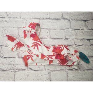 Mynah Women's White Orange Pink Floral Ruffle One Shoulder Swimsuit Bikini Top S